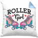 Rollschuh Kissen mit Füllung 40x40 Geschenk für Roller Girls "Roller Girl" Nostalgie 80er 90er Jahre (Grau) Blau Trendation