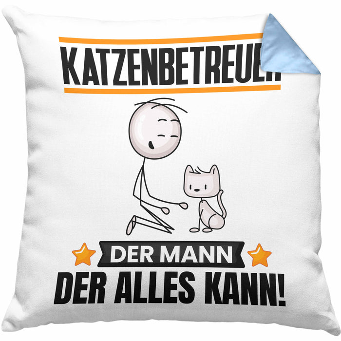 Katzenbetreuer Kissen mit Füllung 40x40 Geschenk für Katzenbetreuer Der Mann Der Alles Kann Geschenkidee zum Geburtstag (Grau) Blau Trendation