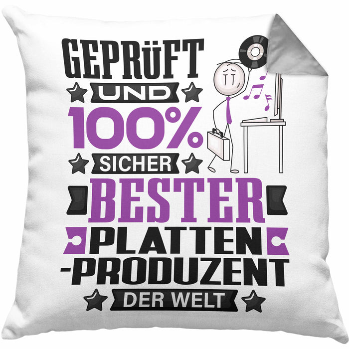 Plattenproduzent Geschenk Lustiger Spruch für Plattenproduzent Geschenkidee Bester Plattenproduzent Der WeltKissen mit Füllung 40x40 (Grau) Grau Trendation