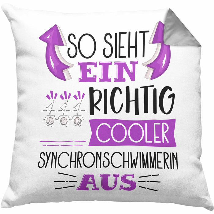 So Sieht Ein Richtig Cooler Synchronschwimmerin Aus Geschenk Kissen mit Füllung 40x40 Lustiger Spruch Geschenkidee (Grau) Grau Trendation