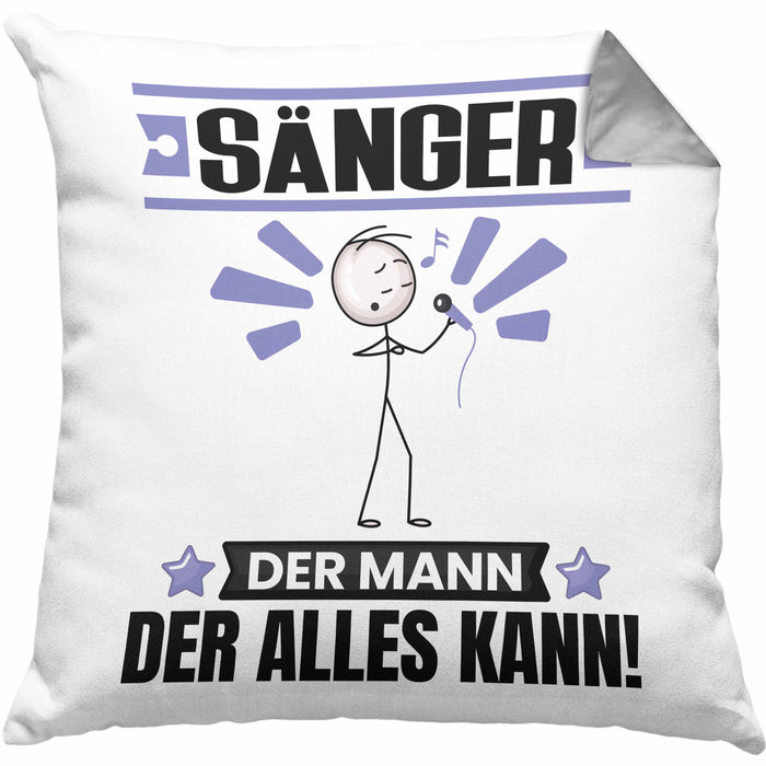 Sänger Kissen mit Füllung 40x40 Geschenk für Sänger Der Mann Der Alles Kann Geschenkidee zum Geburtstag (Grau) Grau Trendation