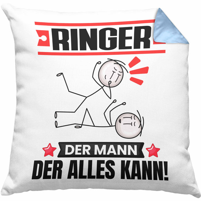 Ringer Kissen mit Füllung 40x40 Geschenk für Ringer Der Mann Der Alles Kann Geschenkidee zum Geburtstag (Grau) Blau Trendation