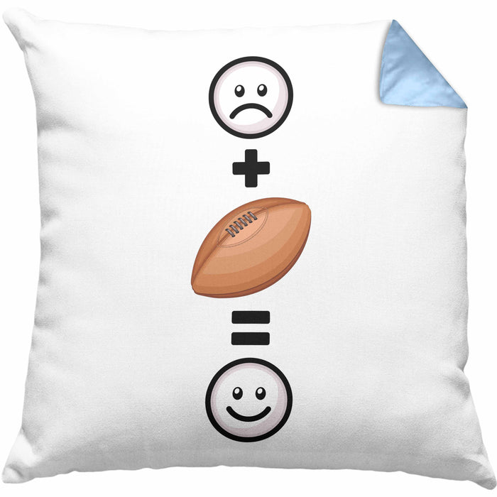Rugby Kissen mit Füllung 40x40 Geschenk für Rugby-Spieler Lustige Geschenkidee :( + Rugby-Ball = :) Geburtstag (Grau) Blau Trendation