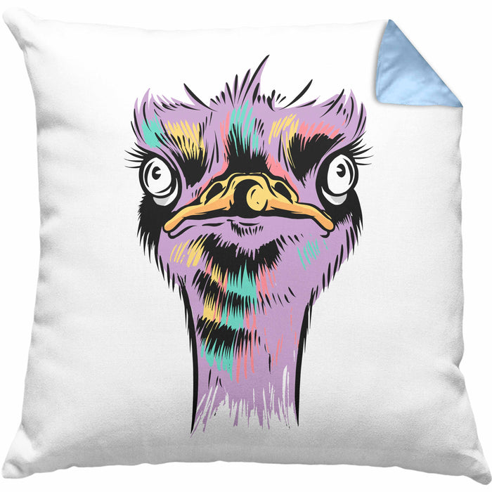 Lustige Strauß Vogel Kissen mit Füllung 40x40 Geschenk für Safari-Liebhaber (Grau) Blau Trendation