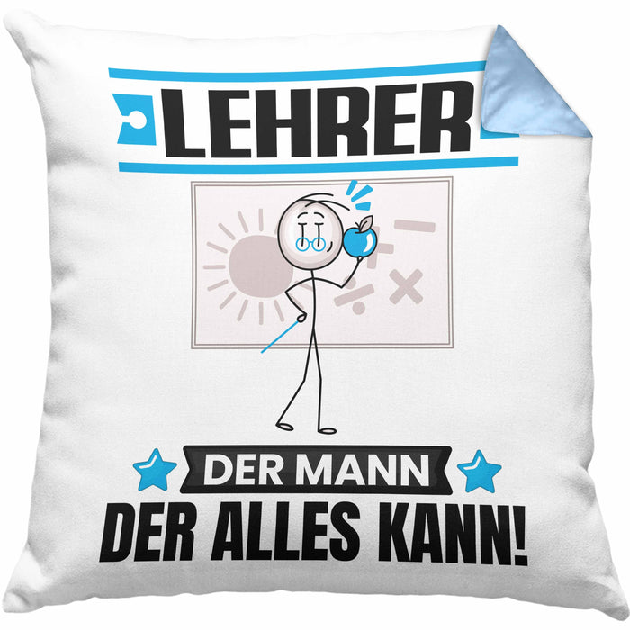 Lehrer Kissen mit Füllung 40x40 Geschenk für Lehrer Der Mann Der Alles Kann Geschenkidee zum Geburtstag (Grau) Blau Trendation