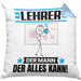 Lehrer Kissen mit Füllung 40x40 Geschenk für Lehrer Der Mann Der Alles Kann Geschenkidee zum Geburtstag (Grau) Blau Trendation