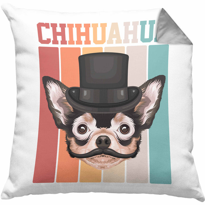 Chihuahua Besitzer Kissen mit Füllung 40x40 Geschenk Lustiger Spruch Geschenkidee Retro Vinatge Chihuahua (Grau) Grau Trendation