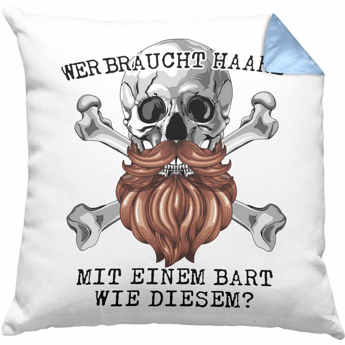 Glatze Bart Echter Mann Kissen mit Füllung 40x40 Geschenk Wer Braucht Haare Mit Einem Bart Wie Diesem (Grau) Blau Trendation