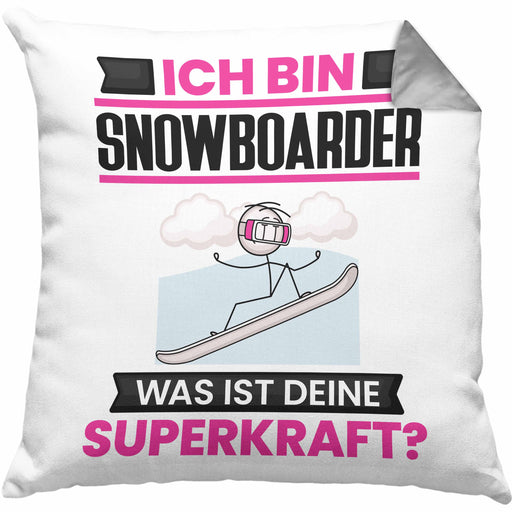Snowboarder Kissen mit Füllung 40x40 Geschenk für Snowboarder Geburtstag Lustiger Spruch Was Ist Deine Superkraft (Grau) Grau Trendation