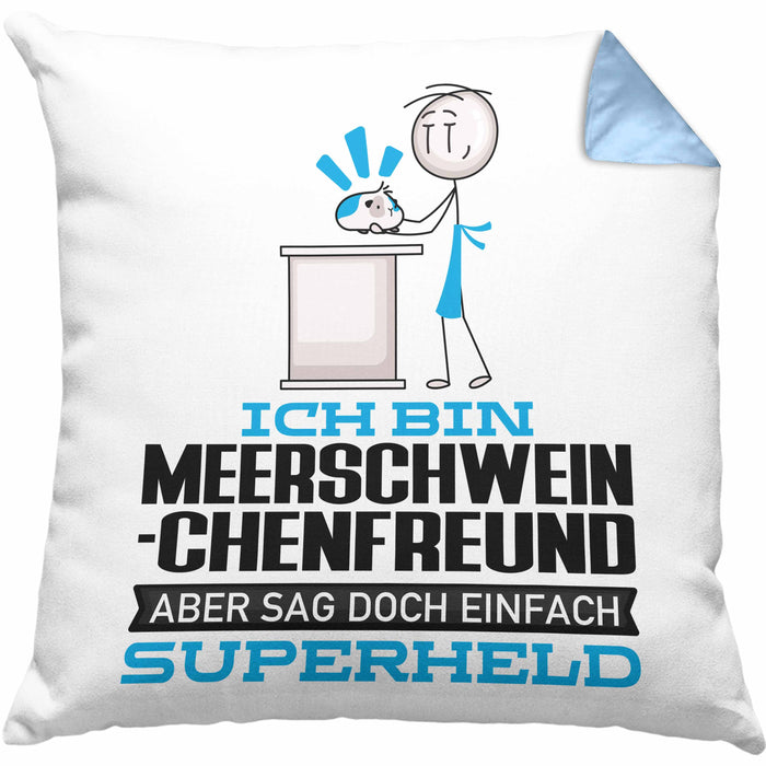 Meerschweinchenfreund Geschenk Kissen mit Füllung 40x40 Ich Bin Meerschweinchenfreund Aber Sag Doch Einfach Superheld Lustige Geschenkdiee für Meerschweinchenfreund (Grau) Blau Trendation