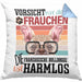 Französische Bulldogge Besitzerin Frauchen Kissen mit Füllung 40x40 Geschenk Lustiger Spruch Geschenkidee Vorsicht Vor Dem Frauchen (Grau) Blau Trendation