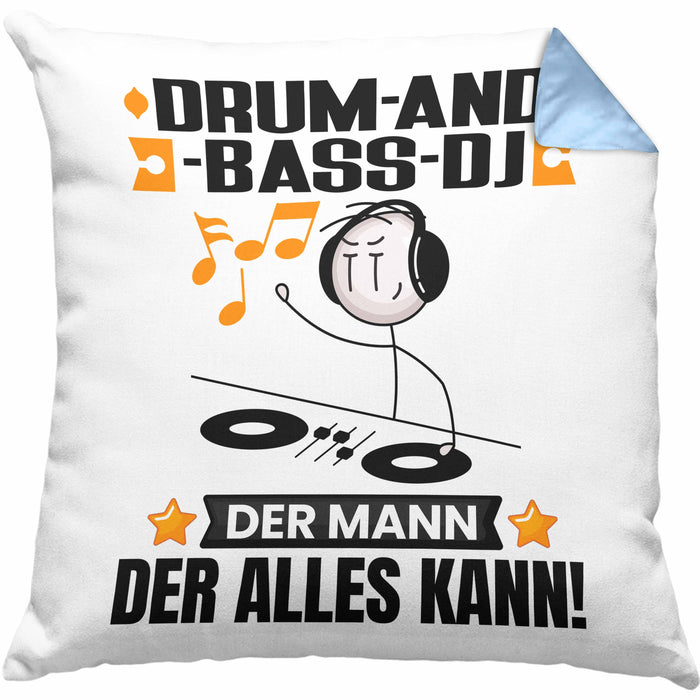 Drum-and-Bass-DJ Kissen mit Füllung 40x40 Geschenk für Drum-and-Bass-DJ Der Mann Der Alles Kann Geschenkidee zum Geburtstag (Grau) Blau Trendation