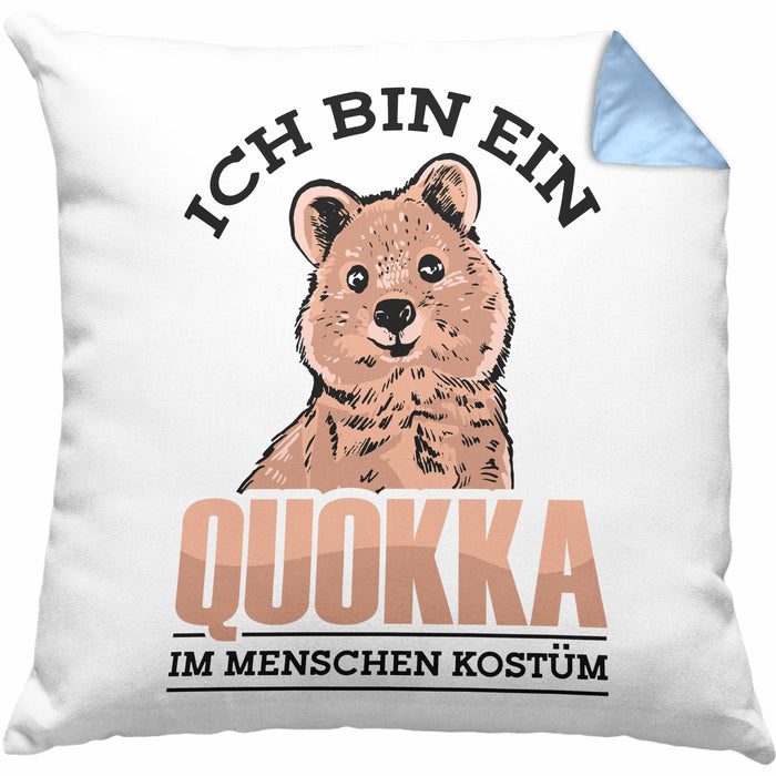Lustige Kissen mit Füllung 40x40 Quokka-Motiv Geschenk für Quokka Liebhaber Menschen Kostüm (Grau) Blau Trendation