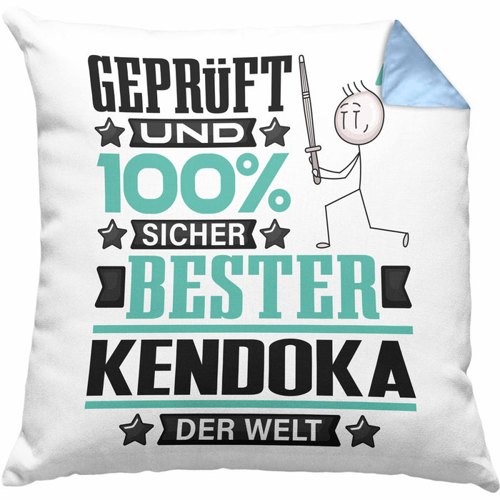 Kendoka Geschenk Lustiger Spruch für Kendoka Geschenkidee Bester Kendoka Der WeltKissen mit Füllung 40x40 (Grau) Blau Trendation