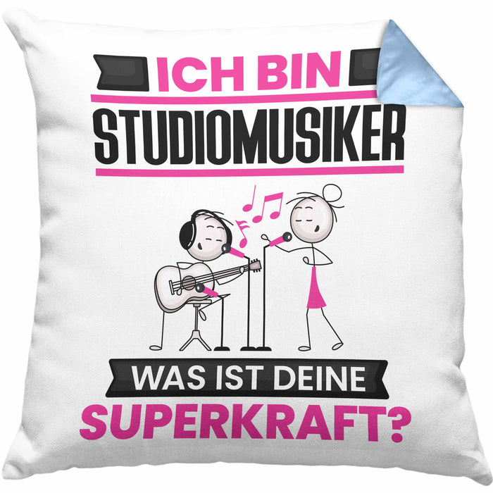 Studiomusiker Kissen mit Füllung 40x40 Geschenk für Studiomusiker Geburtstag Lustiger Spruch Was Ist Deine Superkraft (Grau) Blau Trendation
