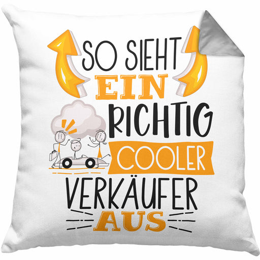 Autoverkäufer Kissen mit Füllung 40x40 Geschenk So Sieht Ein Richtig Cooler Autoverkäufer Aus Geschenkidee Spruch Lustig (Grau) Grau Trendation