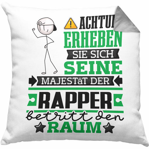 Rapper Geschenk Kissen mit Füllung 40x40 Lustiger Spruch Erheben Sie Sich Der Rapper Betritt den Raum (Grau) Grau Trendation
