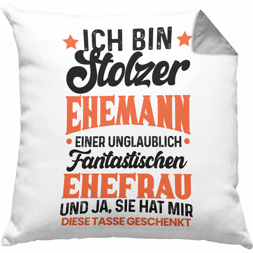 Ehemann Geschenk Kissen mit Füllung 40x40 Ich Bin Stolzer Ehemann Einer Fantastischen Ehefrau Jahrestag Geschenkidee Gag Joke (Grau) Grau Trendation