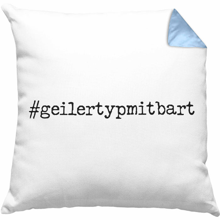 Bartträger Kissen mit Füllung 40x40 Geilertypmitbart Bart Geschenk Bart Lustig (Grau) Blau Trendation