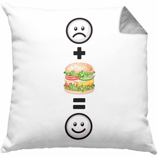 Burger Kissen mit Füllung 40x40 Geschenk für Burger-Liebhaber Lustige Geschenkidee :( + Burger Cheeseburger = :) Geburtstag (Grau) Grau Trendation