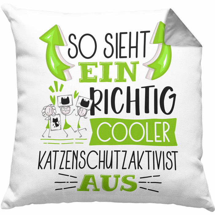 Katzenschutzaktivist Kissen mit Füllung 40x40 So Sieht Ein Richtig Cooler Katzenschutzaktivist Aus Geschenk Lustiger Spruch Geschenkidee (Grau) Grau Trendation
