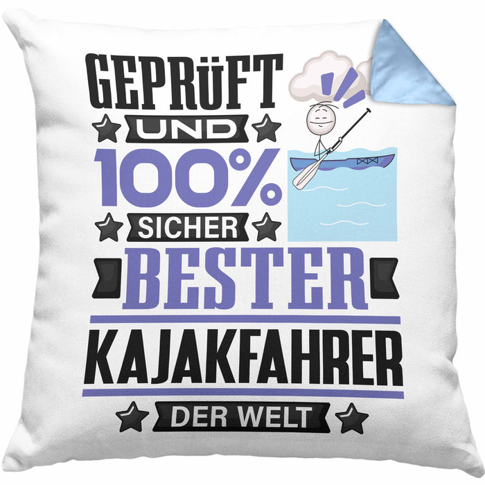Kajakfahrer Geschenk Lustiger Spruch für Kajakfahrer Geschenkidee Bester Kajakfahrer Der WeltKissen mit Füllung 40x40 (Grau) Blau Trendation