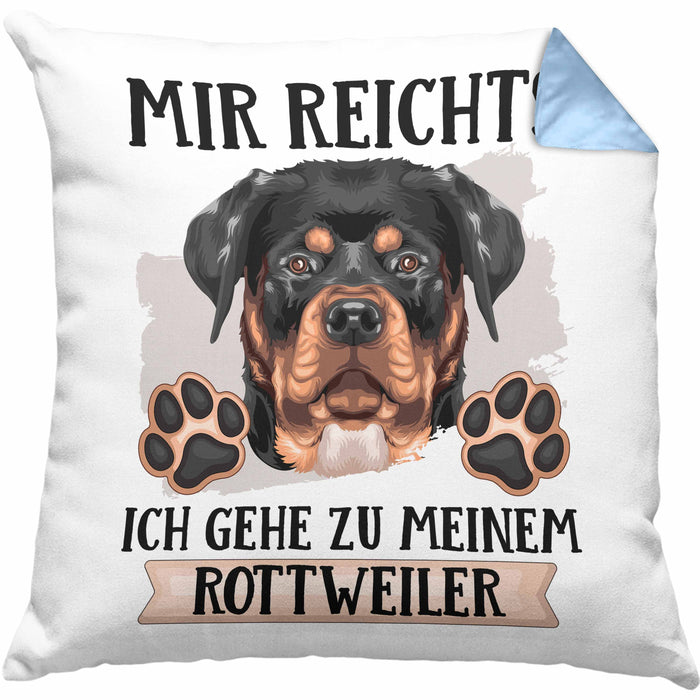 Rottweiler Besitzer Kissen mit Füllung 40x40 Geschenk Lustiger Spruch Geschenkidee Mir Reichts Ich Geh Zu Meinem Rottweiler (Grau) Blau Trendation