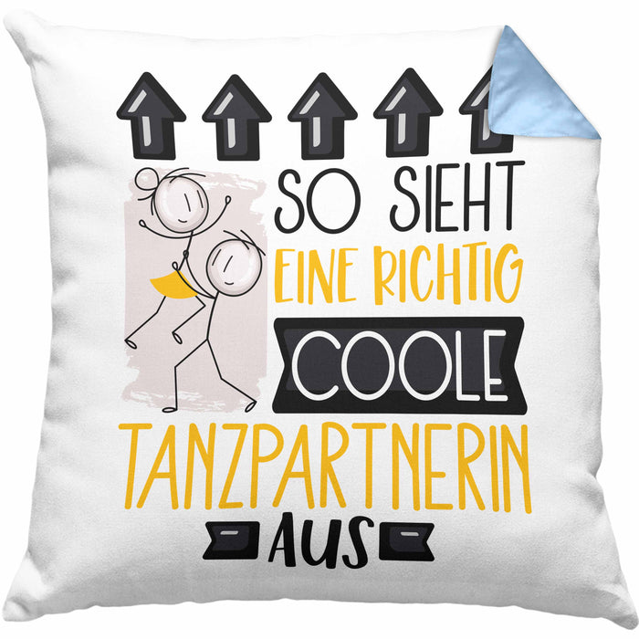Tanzpartnerin Geschenk Kissen mit Füllung 40x40 Lustig Geschenkidee für Tanzpartnerin Geburtstag So Sieht Eine Richtig Coole Tanzpartnerin Aus Frauen Spruch (Grau) Blau Trendation