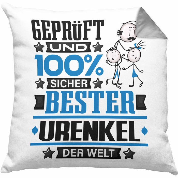 Urenkel Geschenk Lustiger Spruch für Urenkel Geschenkidee Bester Urenkel Der WeltKissen mit Füllung 40x40 (Grau) Grau Trendation