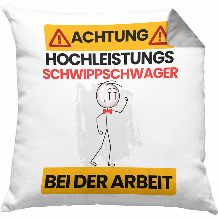 Schwippschwager Kissen mit Füllung 40x40 Geschenk Lustiger Spruch Geschenkidee für Schwippschwager Achtung Hochleistungs Schwippschwager Bei Der Arbeit (Grau) Grau Trendation