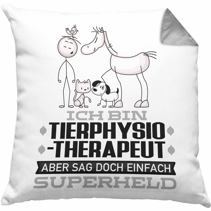 Tierphysiotherapeut Geschenk Kissen mit Füllung 40x40 Ich Bin Tierphysiotherapeut Aber Sag Doch Einfach Superheld Lustige Geschenkdiee für Tierphysiotherapeut (Grau) Grau Trendation