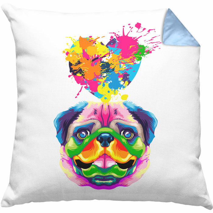 Mops Herz Farbe Besitzer Kissen mit Füllung 40x40 Geschenk Lustiger Spruch Geschenkidee Mops Liebhaber (Grau) Blau Trendation