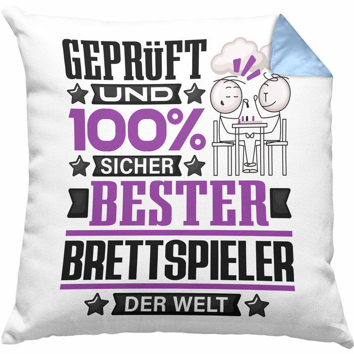 Brettspieler Geschenk Lustiger Spruch für Brettspieler Geschenkidee Bester Brettspieler Der WeltKissen mit Füllung 40x40 (Grau) Blau Trendation