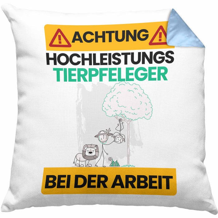 Tierpfleger Kissen mit Füllung 40x40 Geschenk Lustiger Spruch Geschenkidee für Tierpfleger Achtung Hochleistungs Tierpfleger Bei Der Arbeit (Grau) Blau Trendation