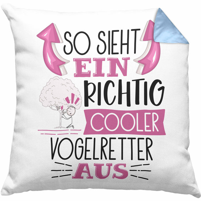 So Sieht Ein Richtig Cooler Vogelretter Aus Kissen mit Füllung 40x40 Geschenk für Vogelretter Geschenkidee Spruch (Grau) Blau Trendation