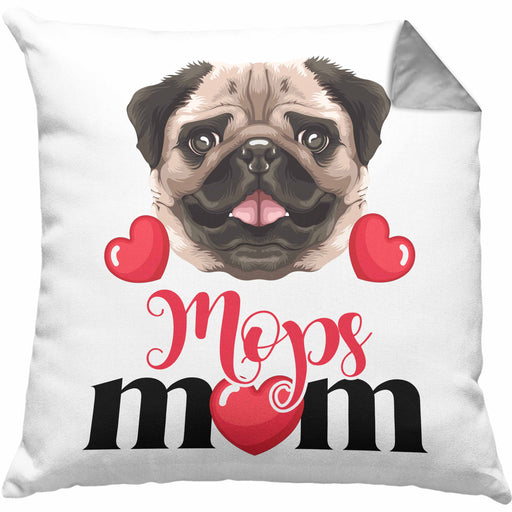 Mops Besitzer Mom Mama Kissen mit Füllung 40x40 Geschenk Lustiger Spruch Geschenkidee Mops Besitzerin (Grau) Grau Trendation