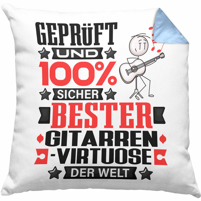 Gitarrenvirtuose Geschenk Lustiger Spruch für Gitarrenvirtuose Geschenkidee Bester Gitarrenvirtuose Der WeltKissen mit Füllung 40x40 (Grau) Blau Trendation