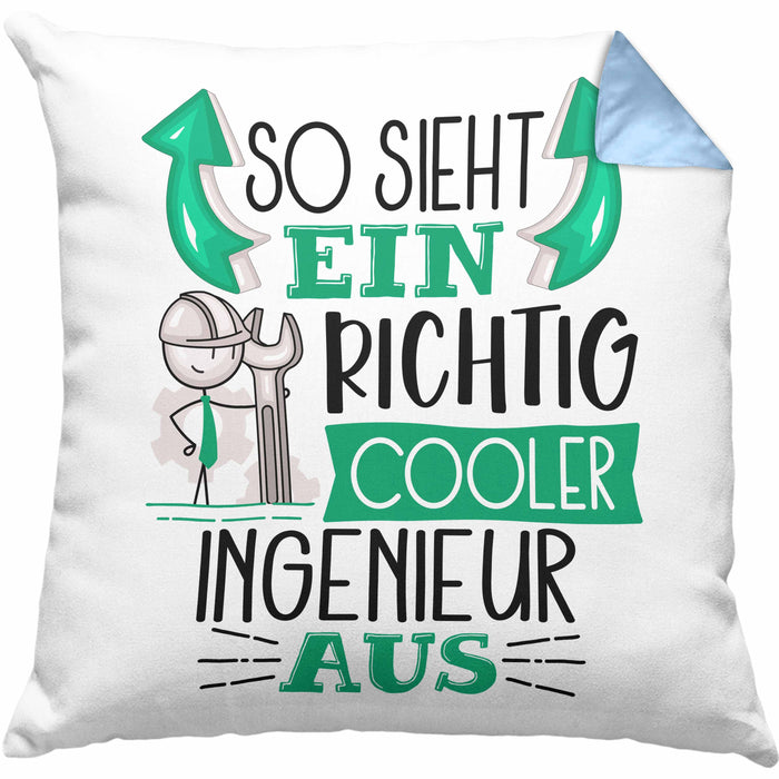 Ingenieur Kissen mit Füllung 40x40 Geschenk So Sieht Ein RIchtig Cooler Ingenieur Aus Geschenkidee Lustiger Spruch Geburtstag (Grau) Blau Trendation