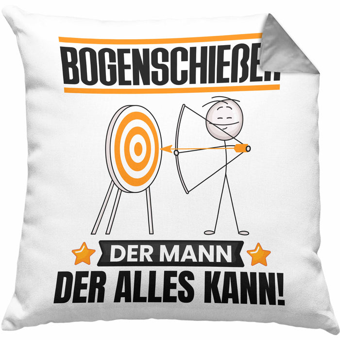 Bogenschießer Kissen mit Füllung 40x40 Geschenk für Bogenschießer Der Mann Der Alles Kann Geschenkidee zum Geburtstag (Grau) Grau Trendation