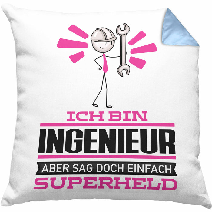 Ingenieur Geschenk Kissen mit Füllung 40x40 Ich Bin Ingenieur Aber Sag Doch Einfach Superheld Lustige Geschenkdiee für Ingenieur (Grau) Blau Trendation