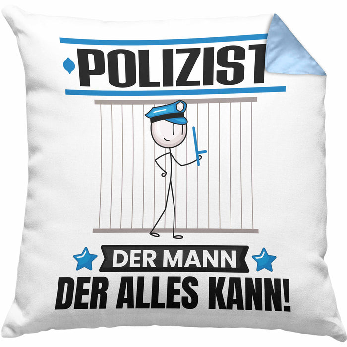 Polizist Kissen mit Füllung 40x40 Geschenk für Polizist Der Mann Der Alles Kann Geschenkidee zum Geburtstag (Grau) Blau Trendation
