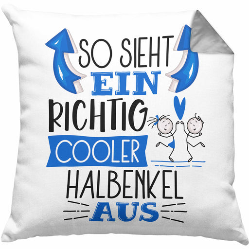 Halbenkel Kissen mit Füllung 40x40 Geschenk So Sieht Ein RIchtig Cooler Halbenkel Aus Geschenkidee Lustiger Spruch Geburtstag (Grau) Grau Trendation