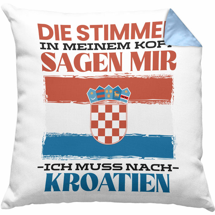 Kroatien Kissen mit Füllung 40x40 Urlaub Heimat Geschenk Spruch Kroatie Geschenkidee (Grau) Blau Trendation