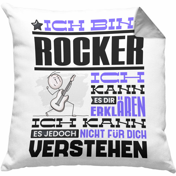 Rocker Geschenk Kaffee-Kissen mit Füllung 40x40 Geschenkidee für Rocker Ich Bin Rocker Ich Kann Es Dir Erklären Jedoch Nicht Für Dich Verstehen Spruch Lustig (Grau) Grau Trendation