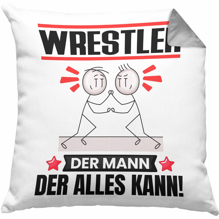 Wrestler Kissen mit Füllung 40x40 Geschenk für Wrestler Der Mann Der Alles Kann Geschenkidee zum Geburtstag (Grau) Grau Trendation