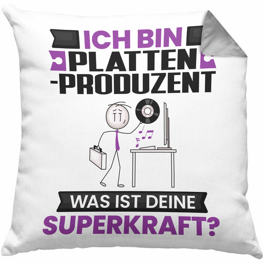 Plattenproduzent Kissen mit Füllung 40x40 Geschenk für Plattenproduzent Geburtstag Lustiger Spruch Was Ist Deine Superkraft (Grau) Grau Trendation