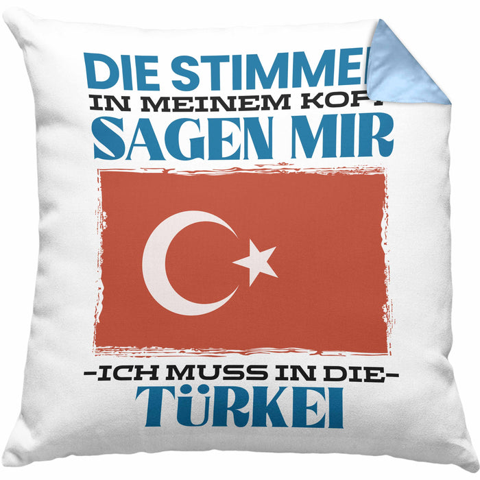 Türkei Kissen mit Füllung 40x40 Urlaub Heimat Geschenk Spruch Türke Geschenkidee (Grau) Blau Trendation