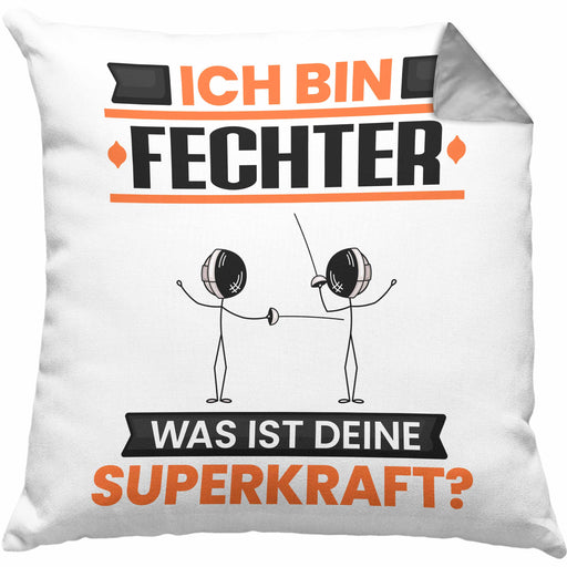 Fechter Kissen mit Füllung 40x40 Geschenk für Fechter Geburtstag Lustiger Spruch Was Ist Deine Superkraft (Grau) Grau Trendation