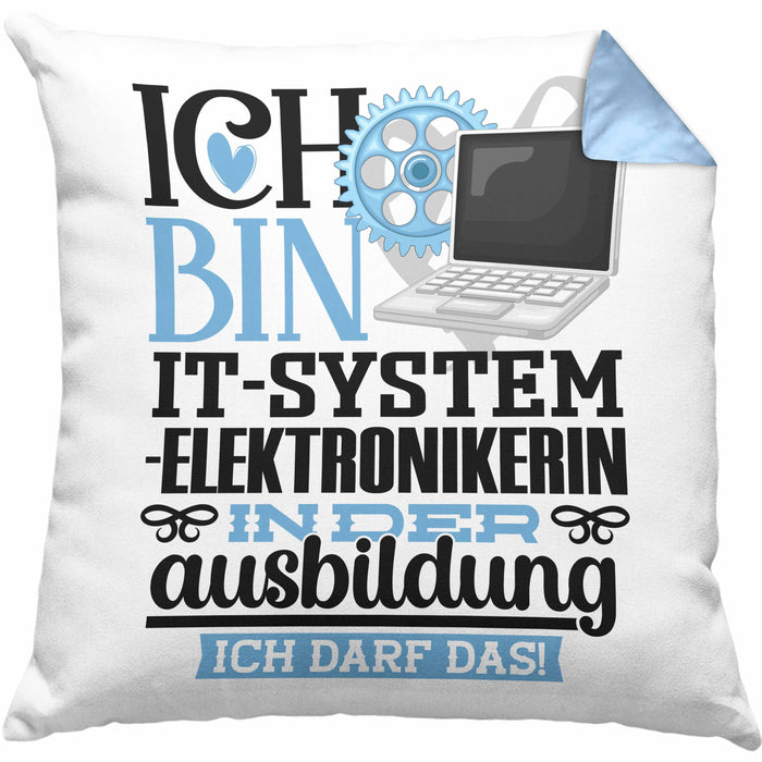 IT-Systemelektronikerin Ausbildung Start Geschenk Kissen mit Füllung 40x40 Ich Bin IT-Systemelektronikerin In Der Ausbildung Ich Darf Das Geschenkidee (Grau) Blau Trendation