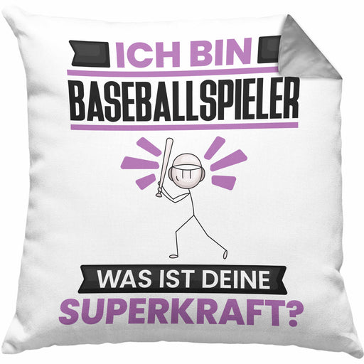 Baseballspieler Kissen mit Füllung 40x40 Geschenk für Baseballspieler Geburtstag Lustiger Spruch Was Ist Deine Superkraft (Grau) Grau Trendation